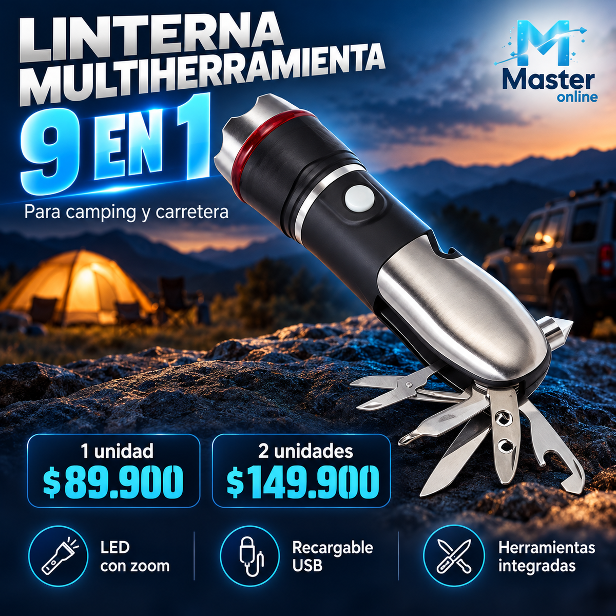 LINTERNA MULTIHERRAMIENTA MULTIFUNCIONAL 9 EN 1