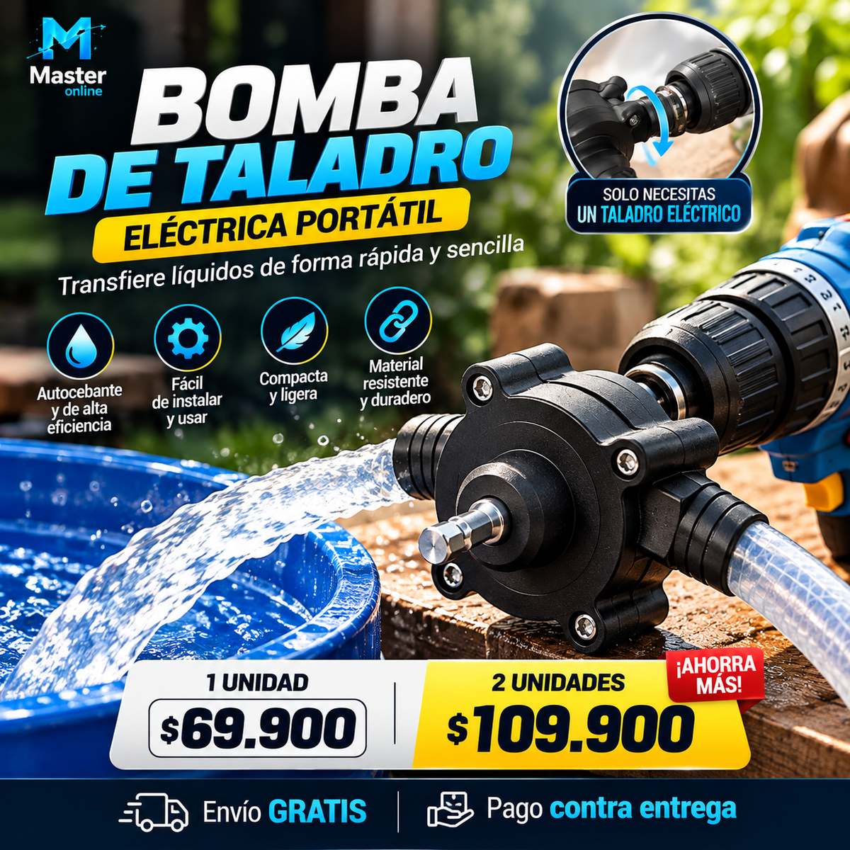 BOMBA DE TALADRO ELÉCTRICO PORTÁTIL
