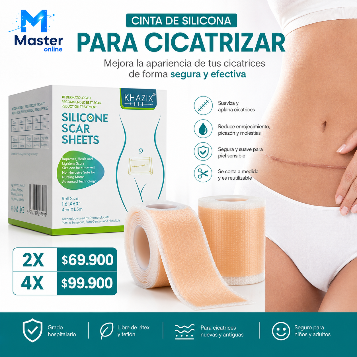 CINTA DE SILICONA PARA CICATRIZAR X2