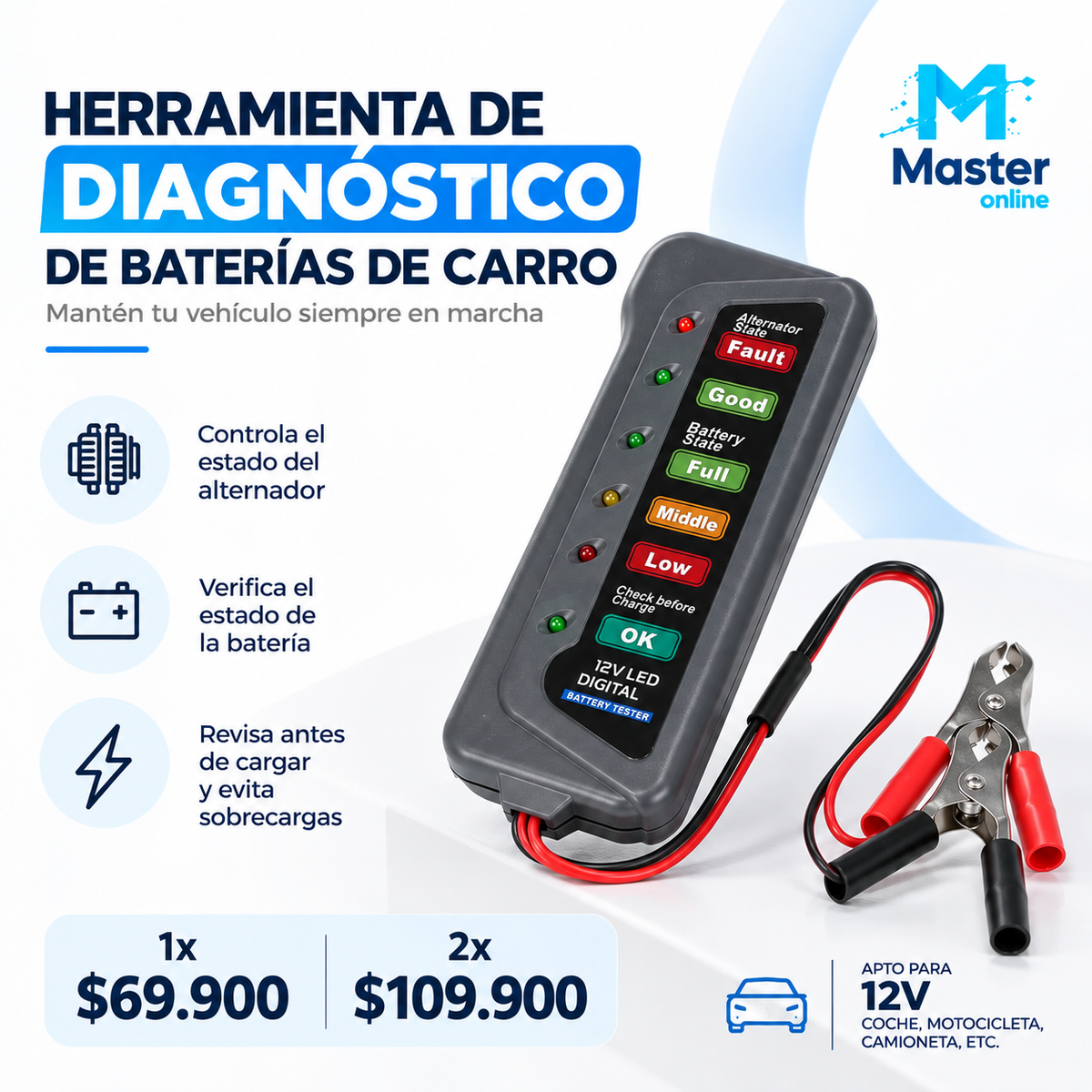 HERRAMIENTA DE DIAGNÓSTICO DE BATERÍAS DE CARRO