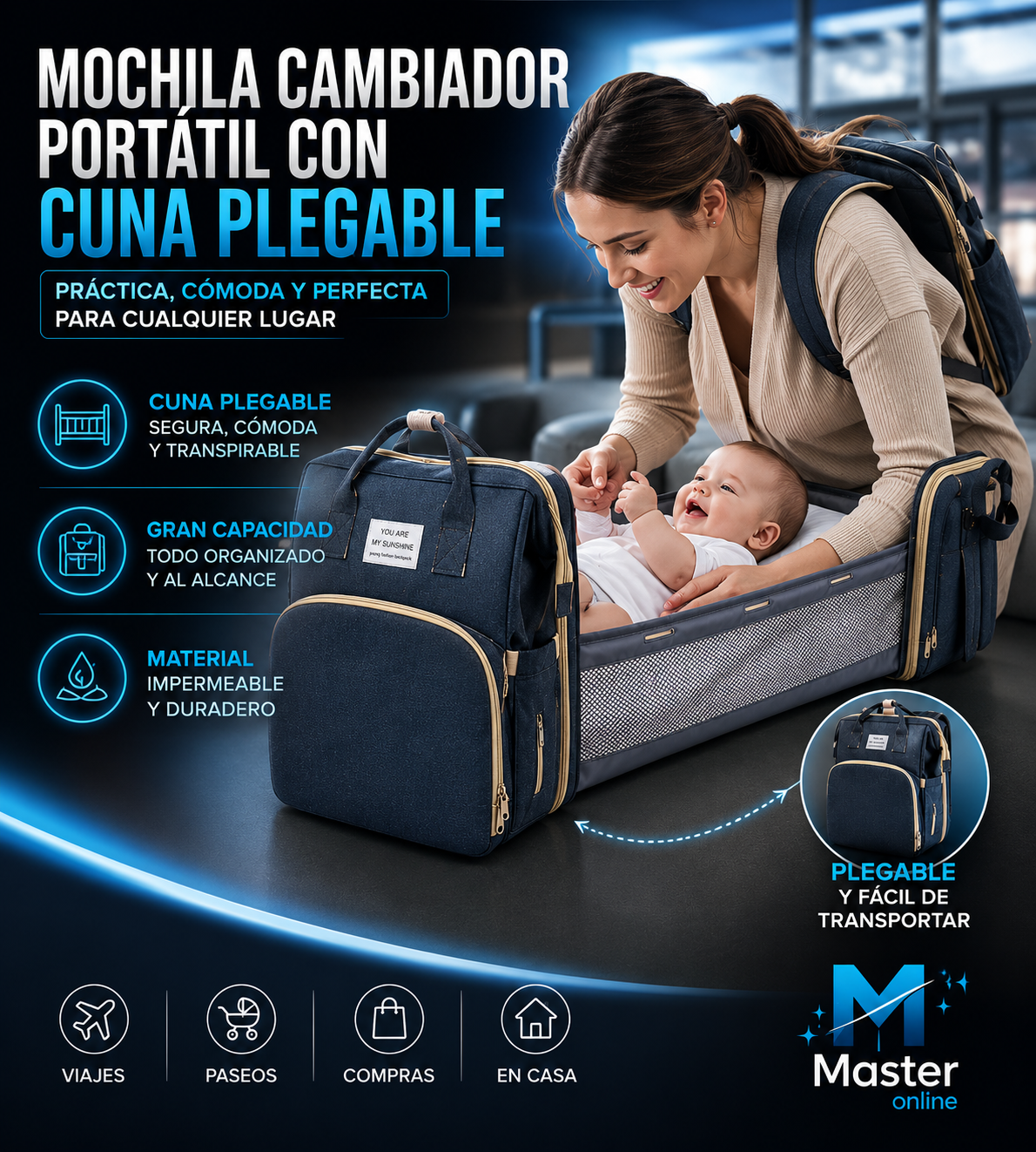 MOCHILA CAMBIADOR PORTATIL CON CUNA PLEGABLE| MANDUCA**®**