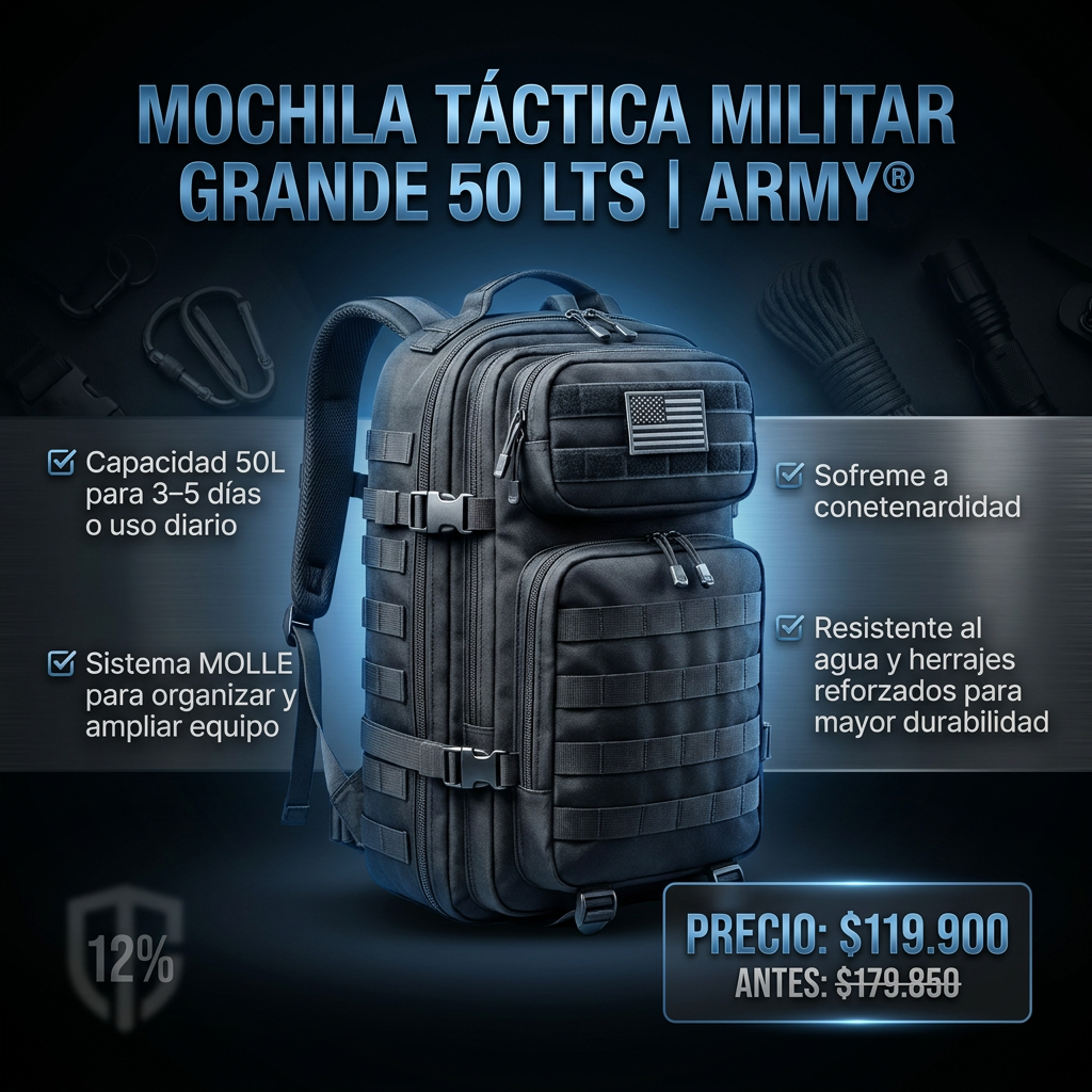MOCHILA TÁCTICA MILITAR GRANDE 50 LTS | ARMY**®**